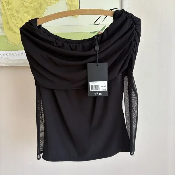 NWT The Kooples Black Over the Shoulder Jersey Top